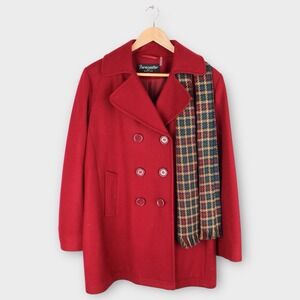 Forecaster of Boston Wool Blend Peacoat Red Size 12 w/ Plaid Scarf Classic